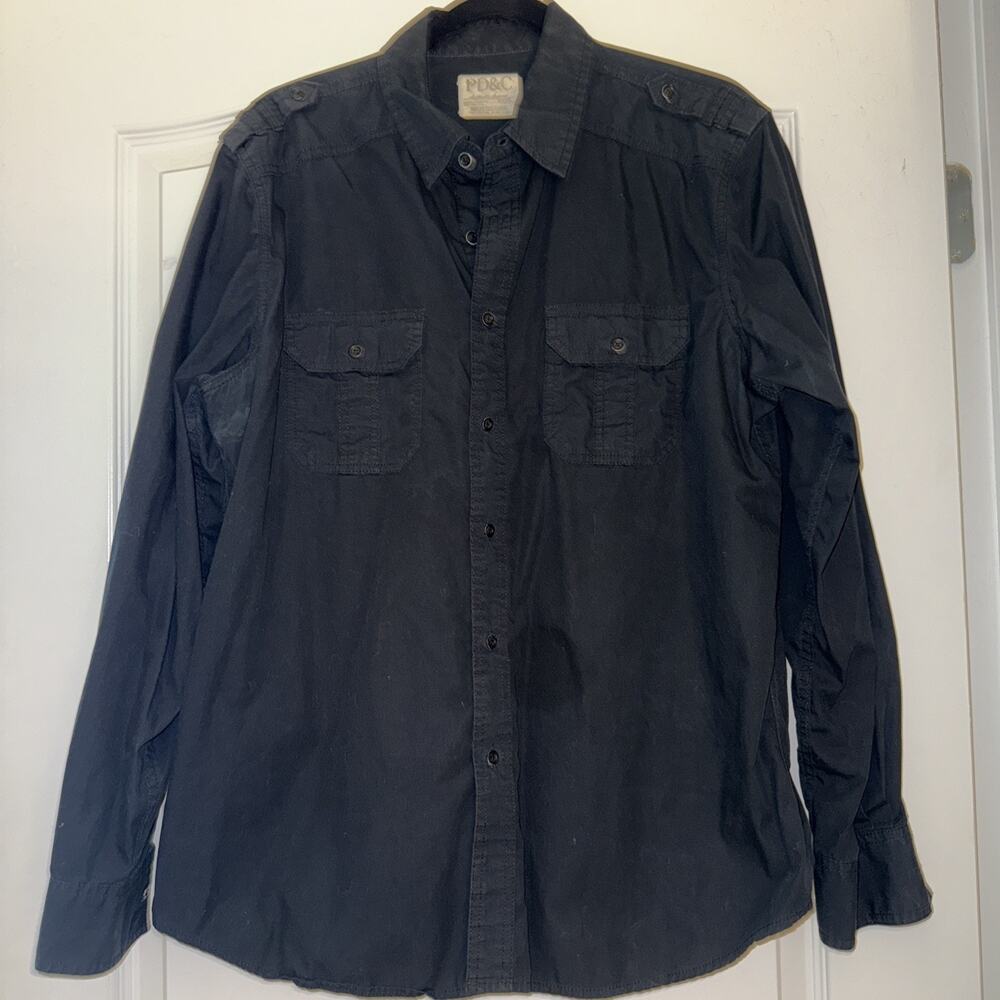 PD&C Men's Black Long Sleeve Button-Up Shirt With Pockets Size Large Pre-Owned